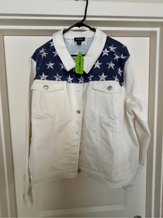 Studio Works Jackets & Blazers - Studio Works White denim Jacket with Stars and Stripes design